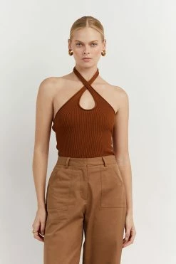 DISSH Boutiques CLOTHING TONI TAN HALTER KNIT TANK