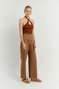 DISSH Boutiques CLOTHING TONI TAN HALTER KNIT TANK