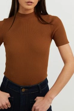 DISSH Boutiques CLOTHING DONNA TAN SHORT SLEEVE KNIT TOP