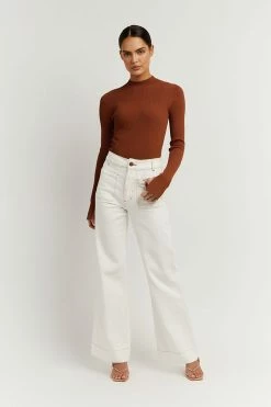 DISSH Boutiques TOPS DONNA TAN SLEEVED KNIT TOP