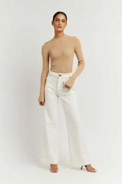 DISSH Boutiques DONNA WARM WHEAT SLEEVED KNIT TOP CLOTHING