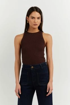 DISSH Boutiques CLOTHING OSCAR BITTER CHOC HIGH NECK TOP
