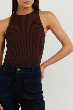 DISSH Boutiques CLOTHING OSCAR BITTER CHOC HIGH NECK TOP