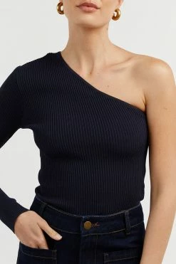 DISSH Boutiques MOSMAN NAVY ONE SLEEVE TOP