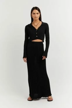 DISSH Boutiques MAX BLACK BUTTON UP KNIT TOP CLOTHING