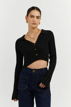 DISSH Boutiques MAX BLACK BUTTON UP KNIT TOP CLOTHING