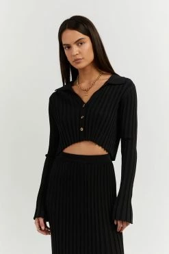 DISSH Boutiques MAX BLACK BUTTON UP KNIT TOP CLOTHING