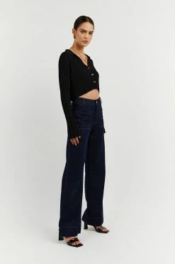 DISSH Boutiques MAX BLACK BUTTON UP KNIT TOP CLOTHING