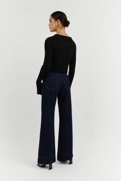 DISSH Boutiques MAX BLACK BUTTON UP KNIT TOP CLOTHING