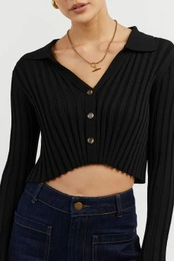 DISSH Boutiques MAX BLACK BUTTON UP KNIT TOP CLOTHING