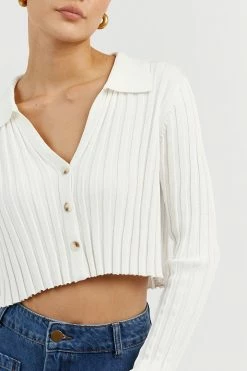 DISSH Boutiques CLOTHING MAX OFF WHITE BUTTON UP KNIT TOP