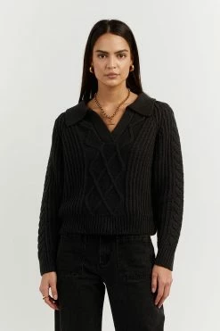 DISSH Boutiques JORDAN BLACK COLLARED KNIT JUMPER CLOTHING