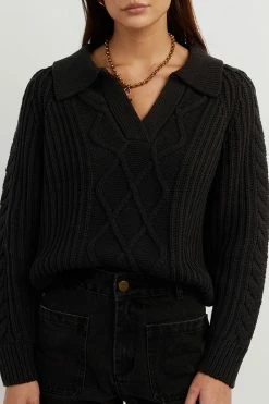 DISSH Boutiques JORDAN BLACK COLLARED KNIT JUMPER CLOTHING