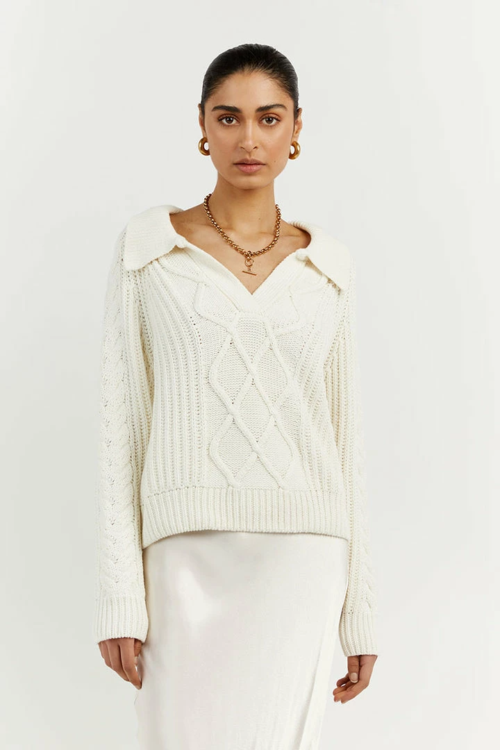 Deals ๐ DISSH Boutiques JORDAN WHITE COLLARED KNIT JUMPER ๐ 2 DISSH Boutiques JORDAN WHITE COLLARED KNIT JUMPER