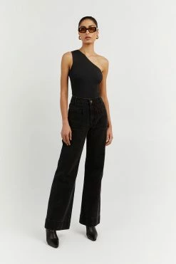 DISSH Boutiques CLOTHING MOSMAN BLACK ONE SHOULDER TOP