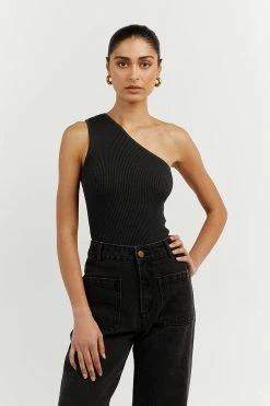 DISSH Boutiques CLOTHING MOSMAN BLACK ONE SHOULDER TOP