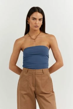 DISSH Boutiques CARRIE STEELE BLUE BANDEAU KNIT TOP CLOTHING