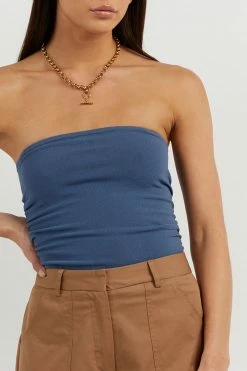 DISSH Boutiques CARRIE STEELE BLUE BANDEAU KNIT TOP CLOTHING
