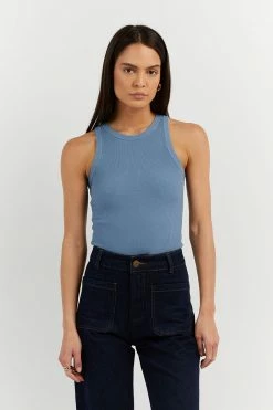 DISSH Boutiques CLOTHING JENNA STEELE BLUE KNIT TANK