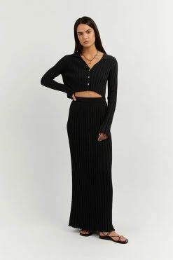 DISSH Boutiques CLOTHING OLLIE BLACK RIB KNIT MIDI SKIRT