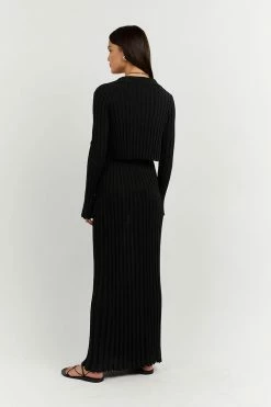 DISSH Boutiques CLOTHING OLLIE BLACK RIB KNIT MIDI SKIRT