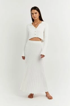 DISSH Boutiques OLLIE OFF WHITE RIB KNIT MIDI SKIRT CLOTHING