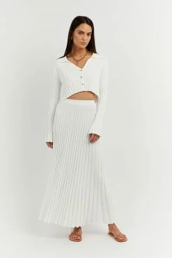 DISSH Boutiques OLLIE OFF WHITE RIB KNIT MIDI SKIRT CLOTHING