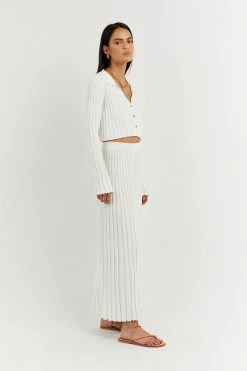 DISSH Boutiques OLLIE OFF WHITE RIB KNIT MIDI SKIRT CLOTHING