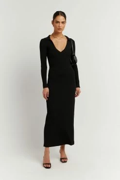 DISSH Boutiques JACQUES BLACK KNIT MIDI SKIRT