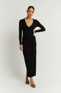 DISSH Boutiques JACQUES BLACK KNIT MIDI SKIRT