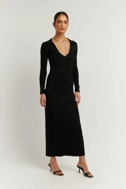 DISSH Boutiques JACQUES BLACK KNIT MIDI SKIRT