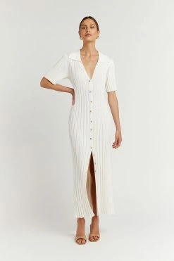 DISSH Boutiques RHODES OFF WHITE KNIT MIDI DRESS