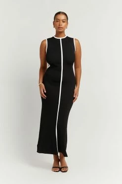 DISSH Boutiques THE BUMP FRIENDLY EDIT BINDING BLACK KNIT MIDI DRESS