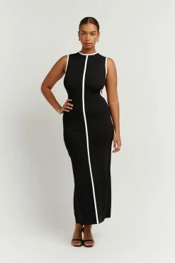 DISSH Boutiques THE BUMP FRIENDLY EDIT BINDING BLACK KNIT MIDI DRESS