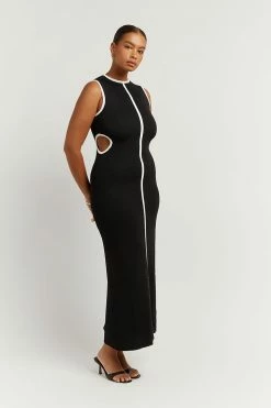 DISSH Boutiques THE BUMP FRIENDLY EDIT BINDING BLACK KNIT MIDI DRESS