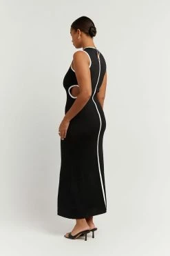 DISSH Boutiques THE BUMP FRIENDLY EDIT BINDING BLACK KNIT MIDI DRESS