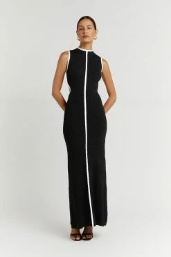DISSH Boutiques THE BUMP FRIENDLY EDIT BINDING BLACK KNIT MIDI DRESS