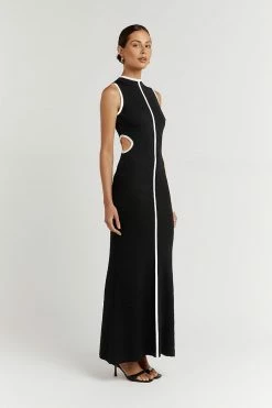 DISSH Boutiques THE BUMP FRIENDLY EDIT BINDING BLACK KNIT MIDI DRESS