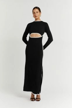 DISSH Boutiques BINDING BLACK SLEEVED KNIT DRESS THE BUMP FRIENDLY EDIT