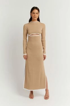 DISSH Boutiques BINDING WHEAT SLEEVED KNIT DRESS THE BUMP FRIENDLY EDIT