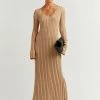 DISSH Boutiques REIGN WHEAT SLEEVED KNIT MIDI DRESS CLOTHING