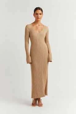 DISSH Boutiques REIGN WHEAT SLEEVED KNIT MIDI DRESS CLOTHING