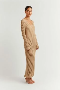 DISSH Boutiques REIGN WHEAT SLEEVED KNIT MIDI DRESS CLOTHING