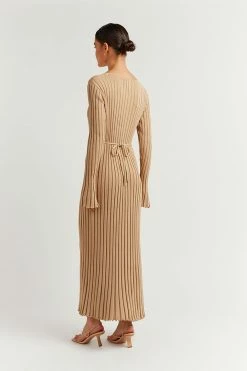 DISSH Boutiques REIGN WHEAT SLEEVED KNIT MIDI DRESS CLOTHING