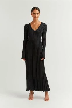 DISSH Boutiques REIGN BLACK SLEEVED KNIT MIDI DRESS CLOTHING