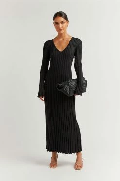 DISSH Boutiques REIGN BLACK SLEEVED KNIT MIDI DRESS CLOTHING