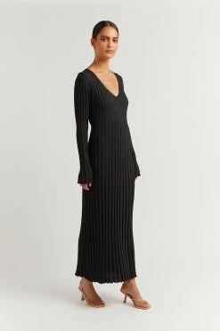 DISSH Boutiques REIGN BLACK SLEEVED KNIT MIDI DRESS CLOTHING