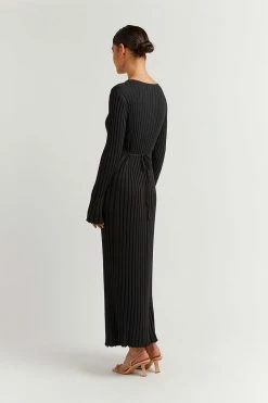 DISSH Boutiques REIGN BLACK SLEEVED KNIT MIDI DRESS CLOTHING