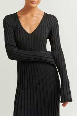 DISSH Boutiques REIGN BLACK SLEEVED KNIT MIDI DRESS CLOTHING