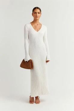 DISSH Boutiques REIGN WHITE SLEEVED KNIT MIDI DRESS